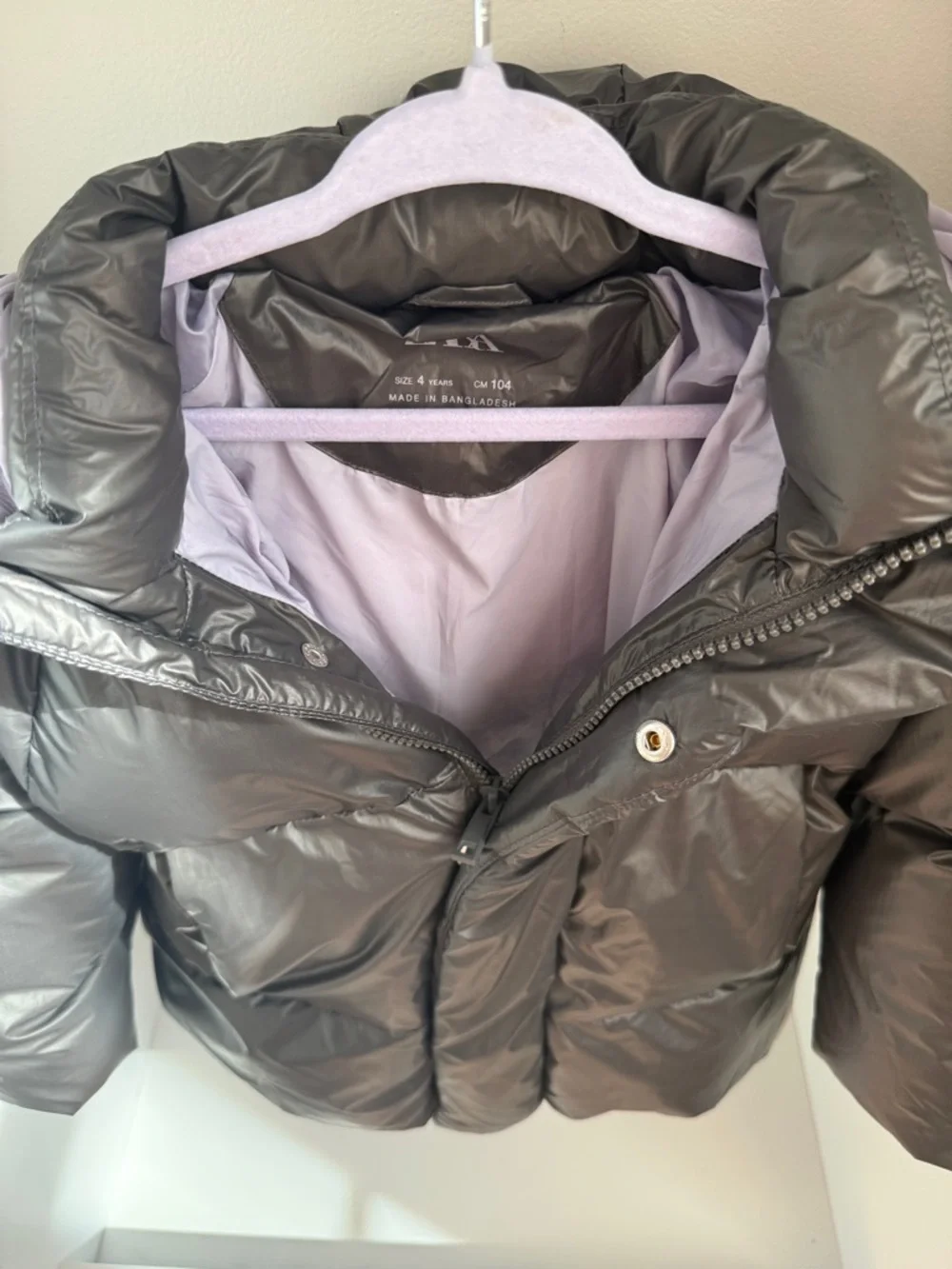 Zara Kids Shiny Charcoal Puffer Jacket with Hood